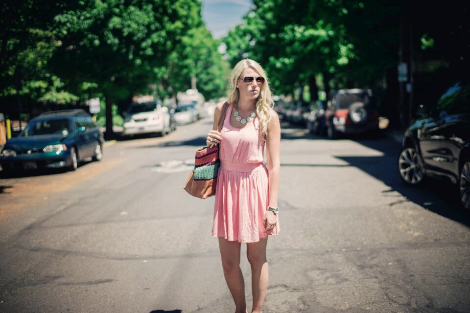 Long hair pink dress