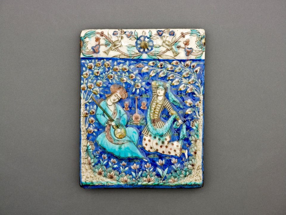 Rectangular Tile with Musician and Dancer