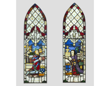 Stained Glass Panel Pair with Male Donor and Female Donor