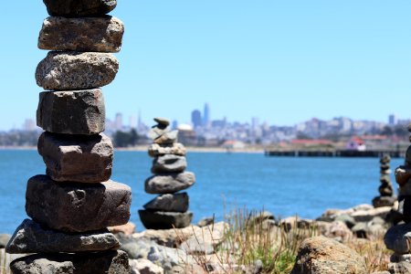 San Francisco from Crissy Field Beach next to the Golden Gate Bridge photo