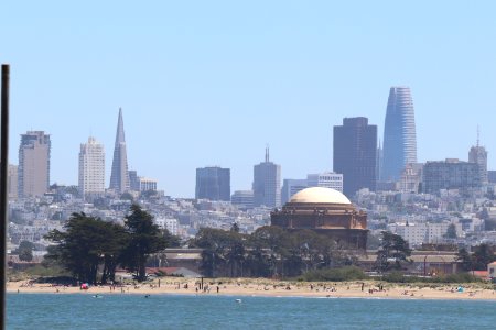 San Francisco from Crissy Field Beach next to the Golden Gate Bridge photo