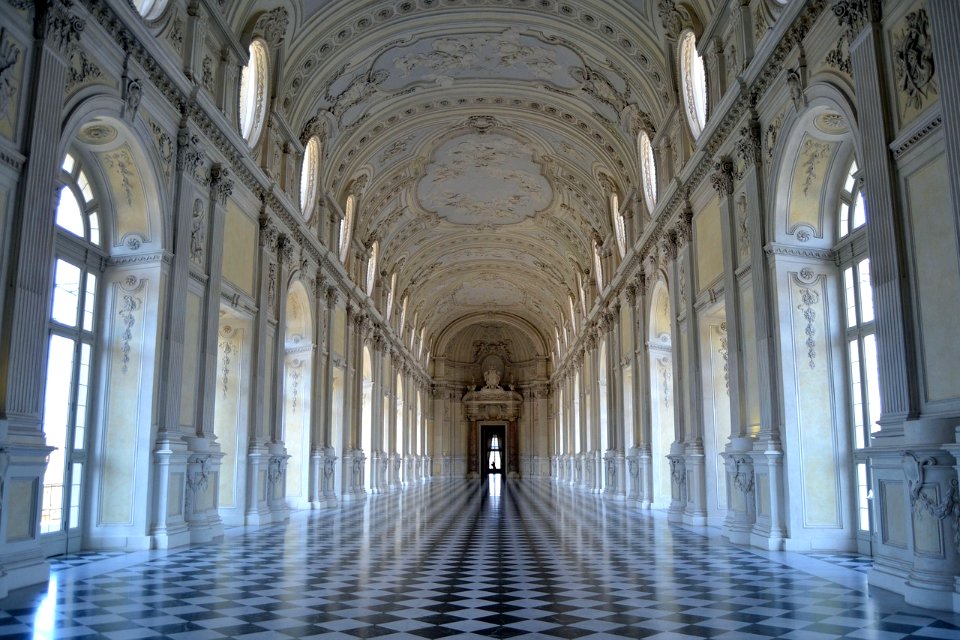 Long hallway within Palazzo Madama