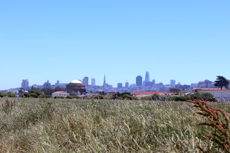 San Francisco from Crissy Field Beach next to the Golden Gate Bridge photo