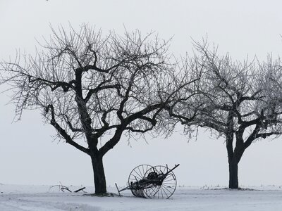 Snow still life hay tedders