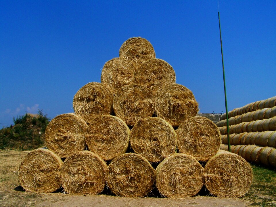 Straw bales pyramid summer