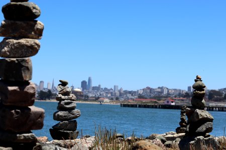 San Francisco from Crissy Field Beach next to the Golden Gate Bridge photo