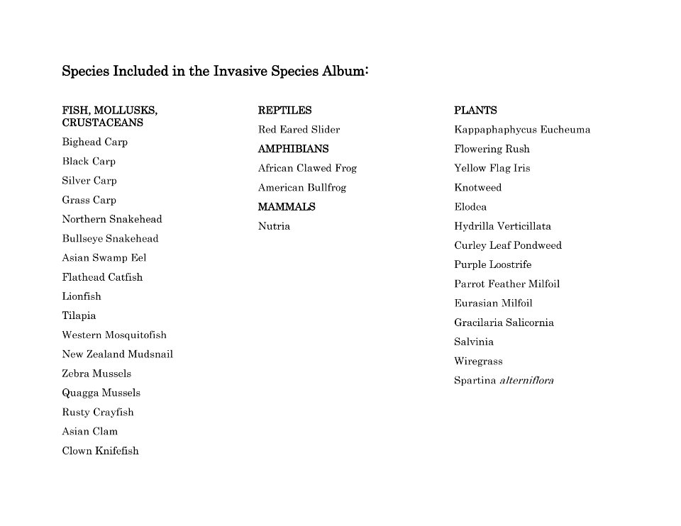 Species Included in the Invasive Species Album