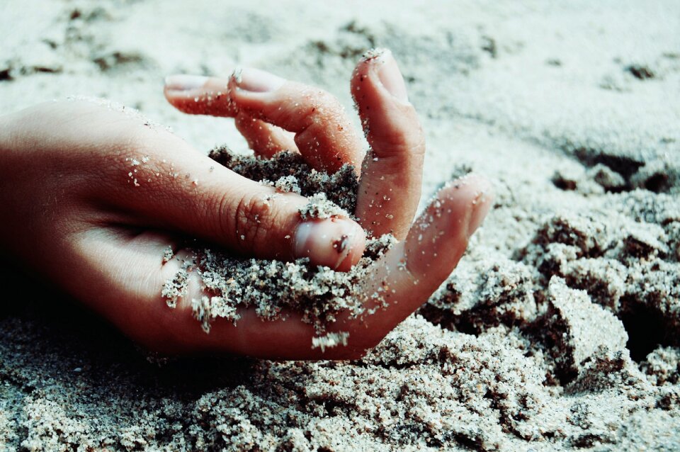 Hands sand beach photo