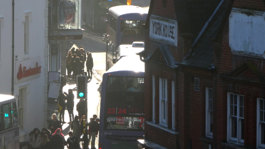 Red Lion Street at sunset in Norwich