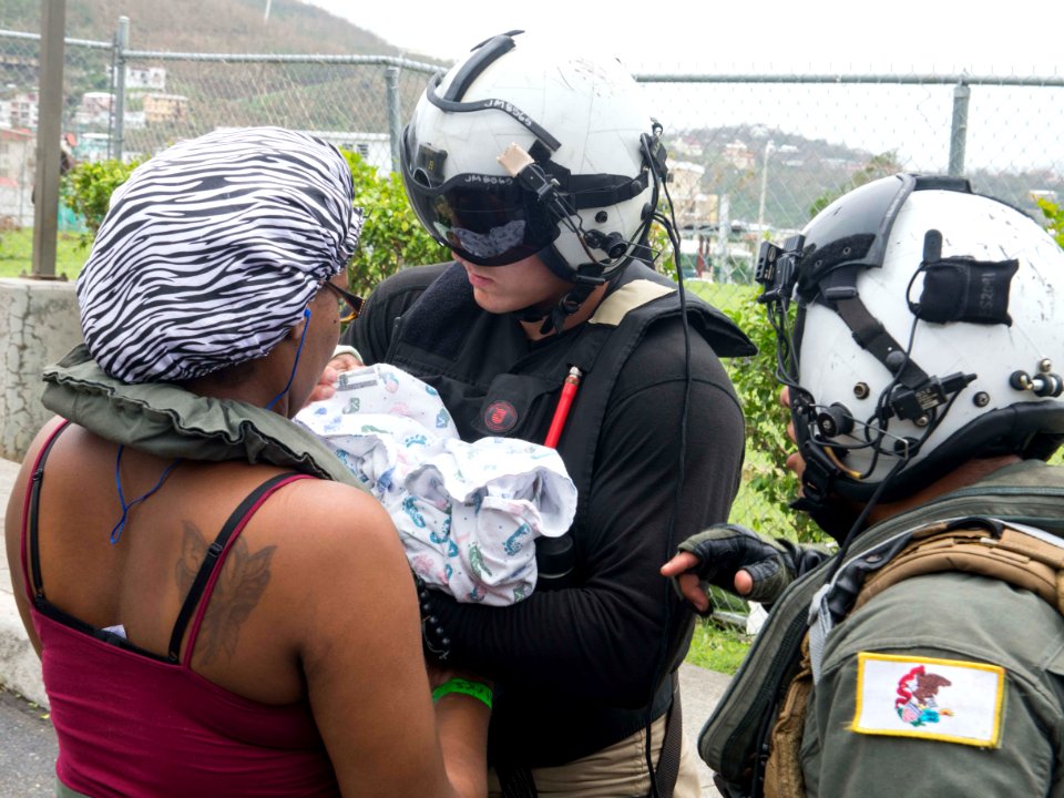 Sailors transport evacuees during Hurricane Irma relief to the Virgin Islands.