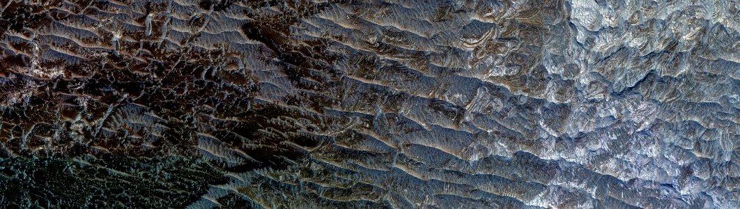 Mars - Layers, Bedrock Ridges, and Dark Sand in Schiaparelli Crater photo