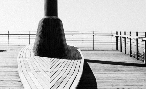 Deck railing black and white photo