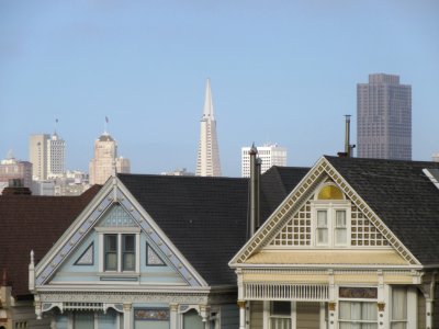 Transmerica Pyramid Peeks Over Alamo Square Painted Ladies