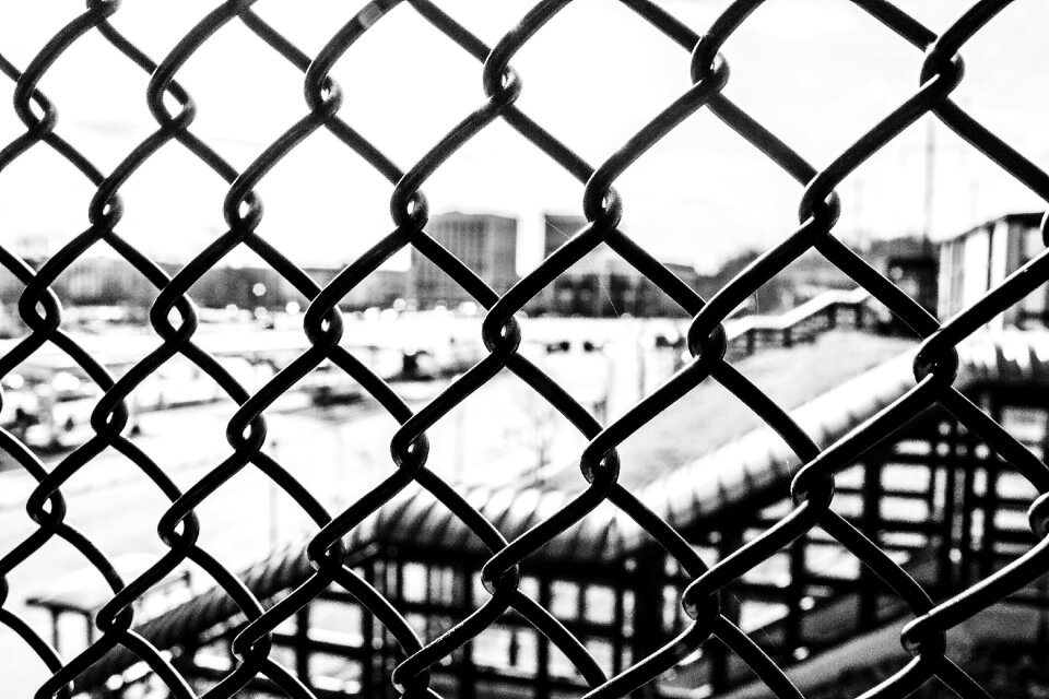 Chainlink fence black and white