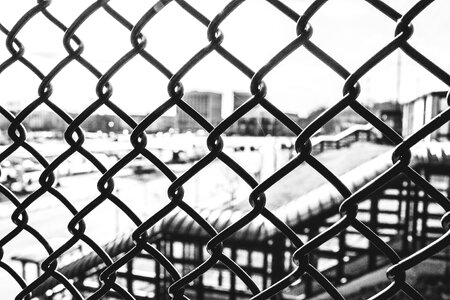 Chainlink fence black and white photo