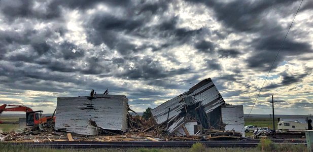 2019/365/266 Down Goes the Mortlach Grain Elevator