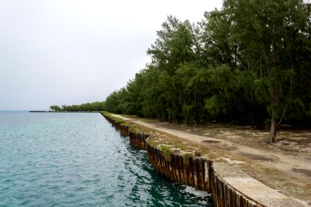 Looking east along the harbor seawall photo