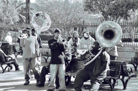 Jazz group outside St. Louis Cathedral in New Orleans photo