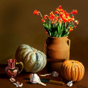 still life with pumpkins