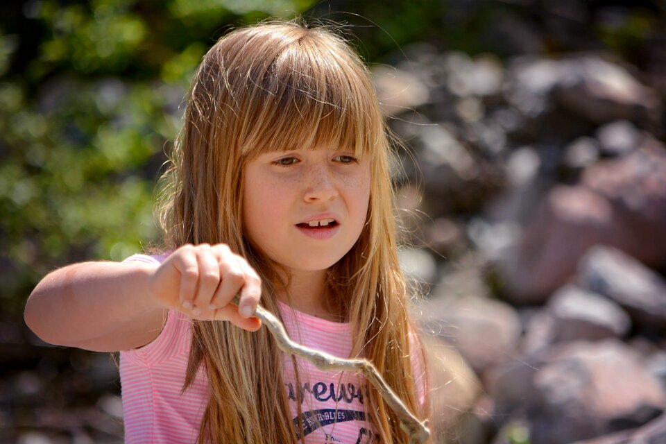 Girl blond long face hair