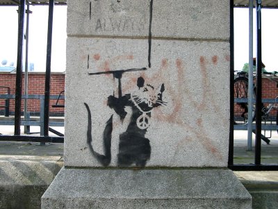 BANKSY RAT WITH SIGN photo