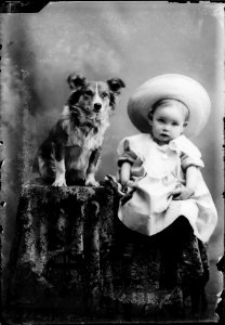 Baby and dog - vintage film