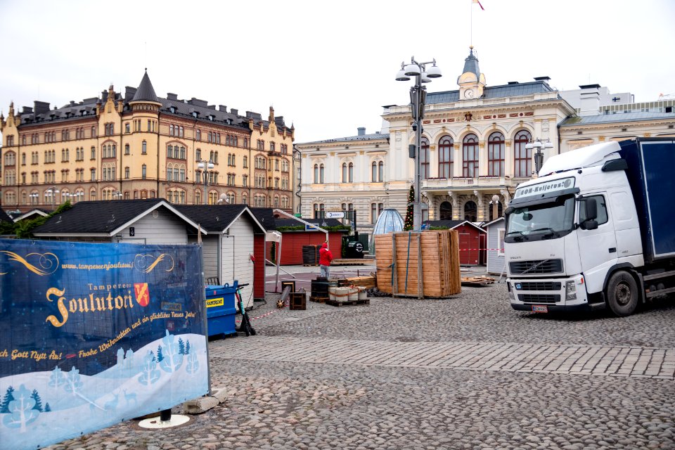Setting up chrismas market at keskustori, tampere