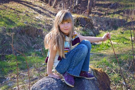 Blond long hair face photo