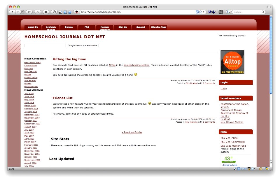Home School Journal Dot Net runs WPMU