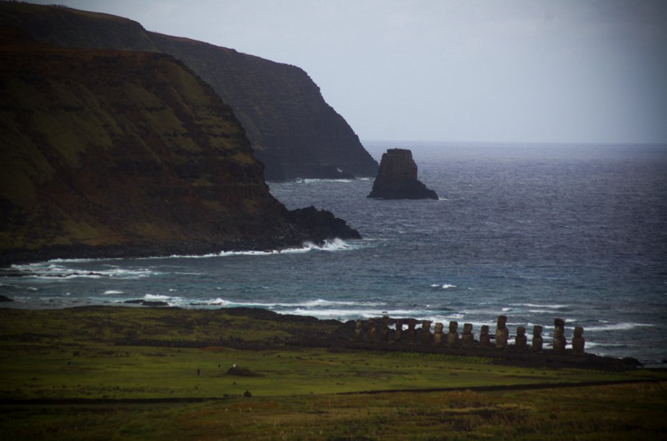 The view of Ahu Tongariki from Rano Raraku