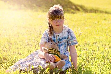 Girl blond teddy photo