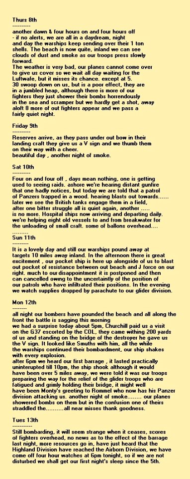 WW2 DIARY Horace Read - D Day Landings Sword Beach Gold Beach Ouistreham Normandy 1944 d