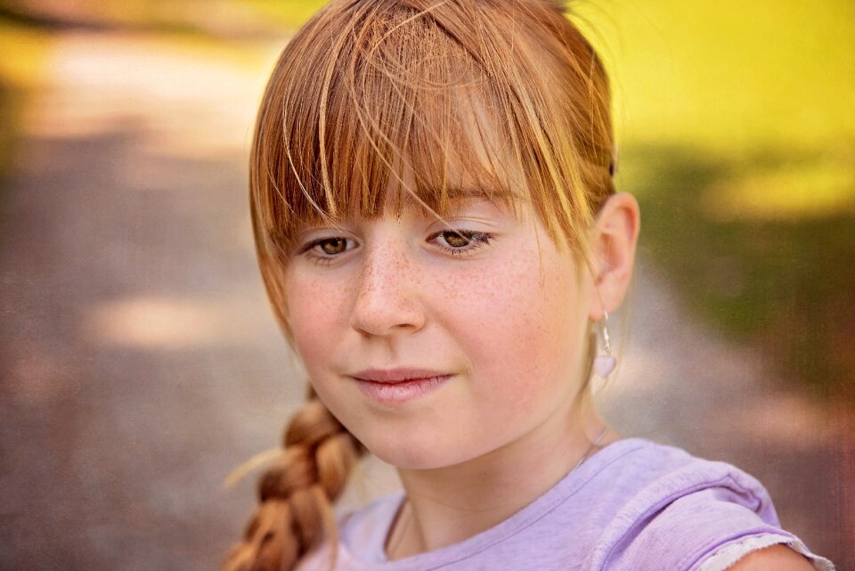 Child red head face