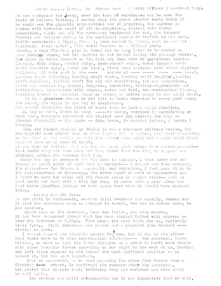 WW2 DIARY Horace Read - D Day Landings Sword Beach Gold Beach Ouistreham Normandy 1944 a