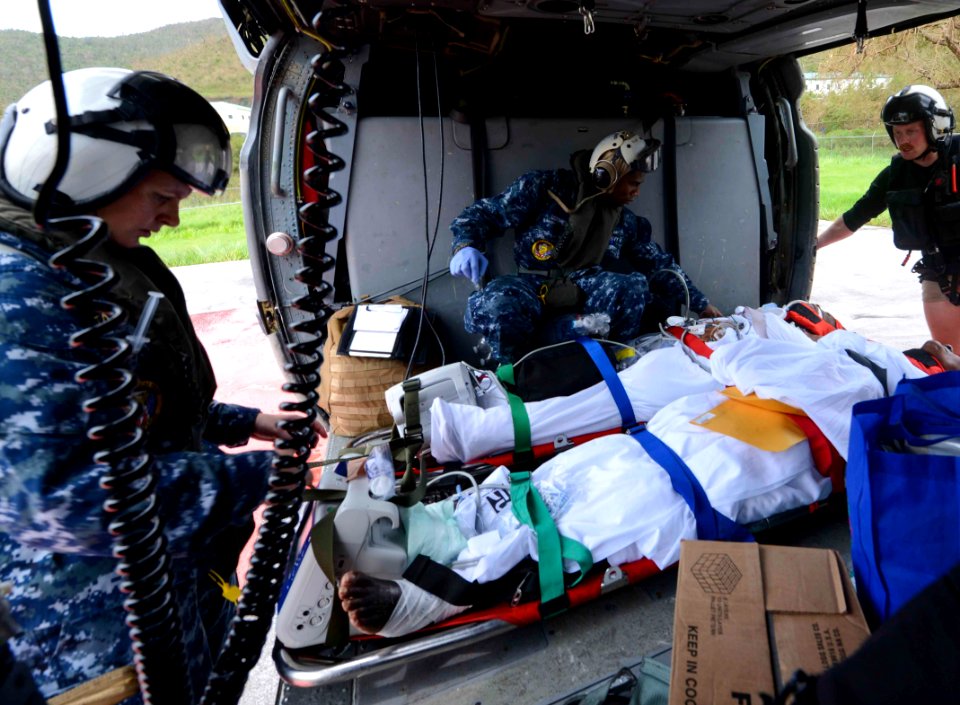 Sailors transport evacuees during Hurricane Irma relief to the Virgin Islands.