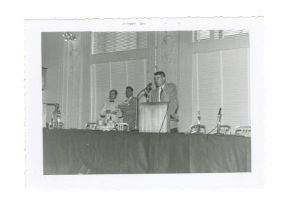 Wilson "Bob" Tucker at Podium: 14th World Science Fiction Convention, 1956. Image # WSFS 015 photo