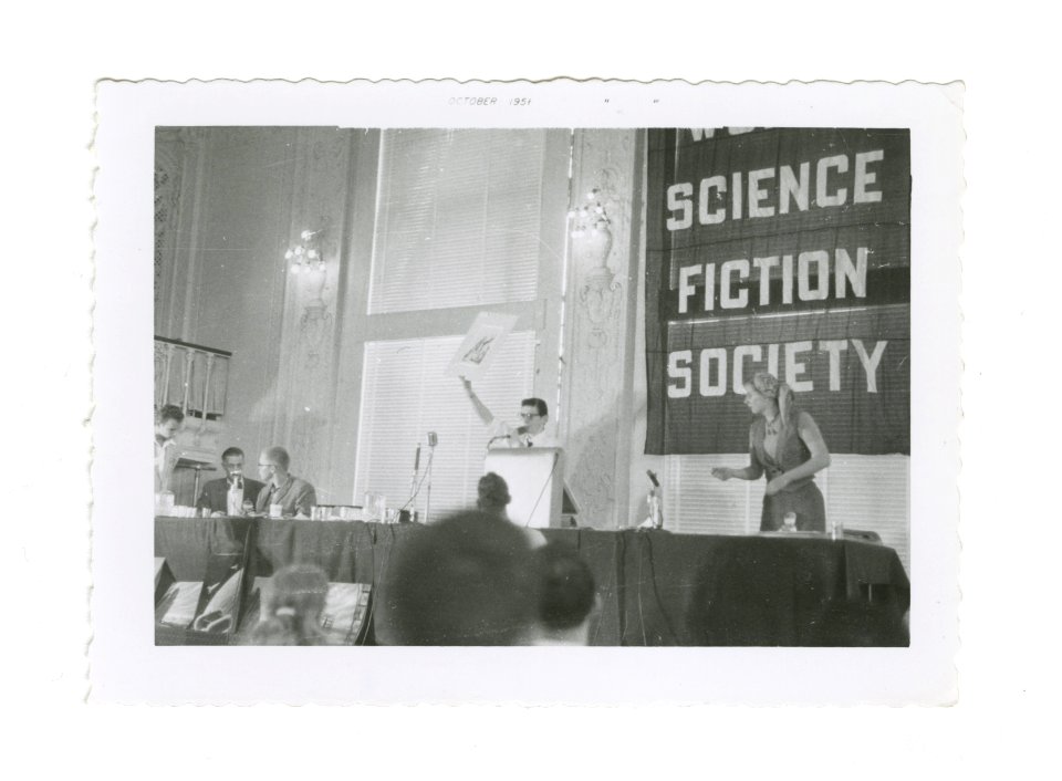 Harlan Ellison at podium: 14th World Science Fiction Convention, 1956. Image # WSFS 001