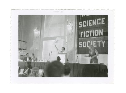 Harlan Ellison at podium: 14th World Science Fiction Convention, 1956. Image # WSFS 001 photo