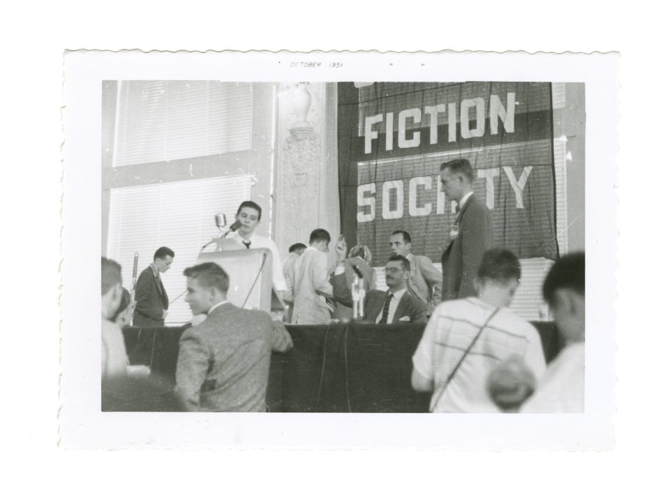 Harlan Ellison at podium: 14th World Science Fiction Convention, 1956. Image # WSFS 021