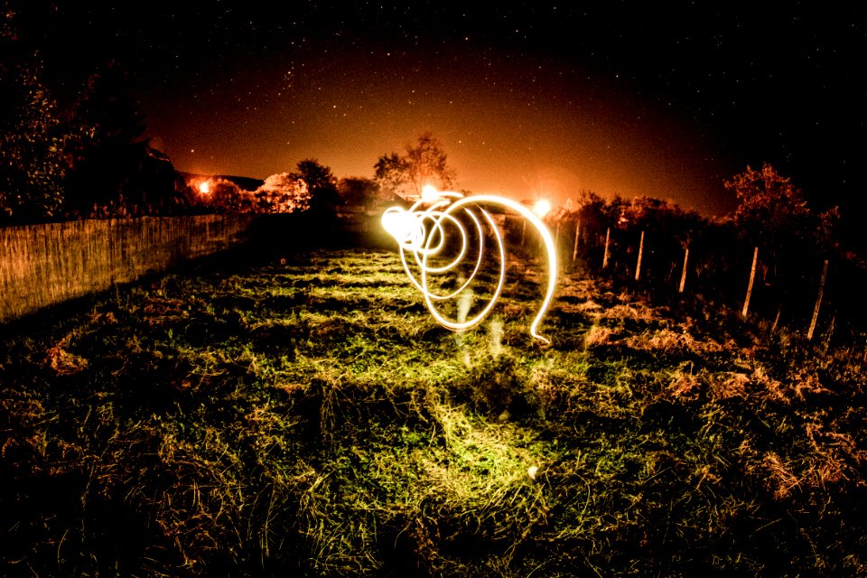 playing with lights at fisheye under stars