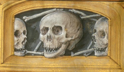 Aussem Hours, Skulls, with illusionistic architecture, Walters Manuscript W.437, fol. 66v detail photo