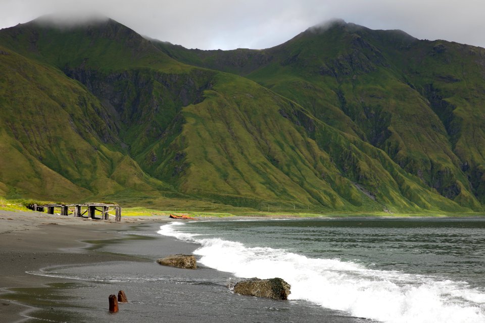 Wooden dock at Massacre Bay, Attu
