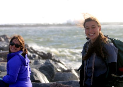 Kendra Chan (left) and Karen Sinclair, fish and wildlife biologists with the U.S. Fish and Wildlife Service in Ventura, during the biannual brown pelican survey along the West Coast. photo