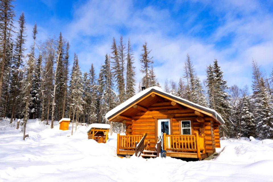 Dolly Varden Public Use Cabin in the snow.