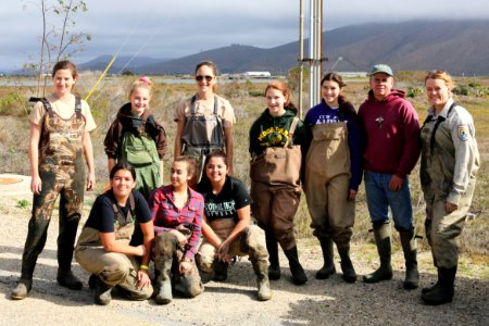 Girl Scouts with U.S. Fish and Wildlife Service and U.S. Navy biologists.