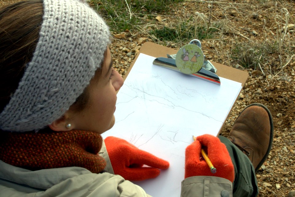 Teodalina (Pasadena Young Birder Club) working on a field sketch. Photo by Susan Gilliland