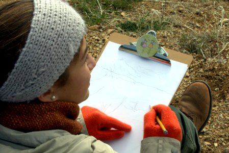Teodalina (Pasadena Young Birder Club) working on a field sketch. Photo by Susan Gilliland