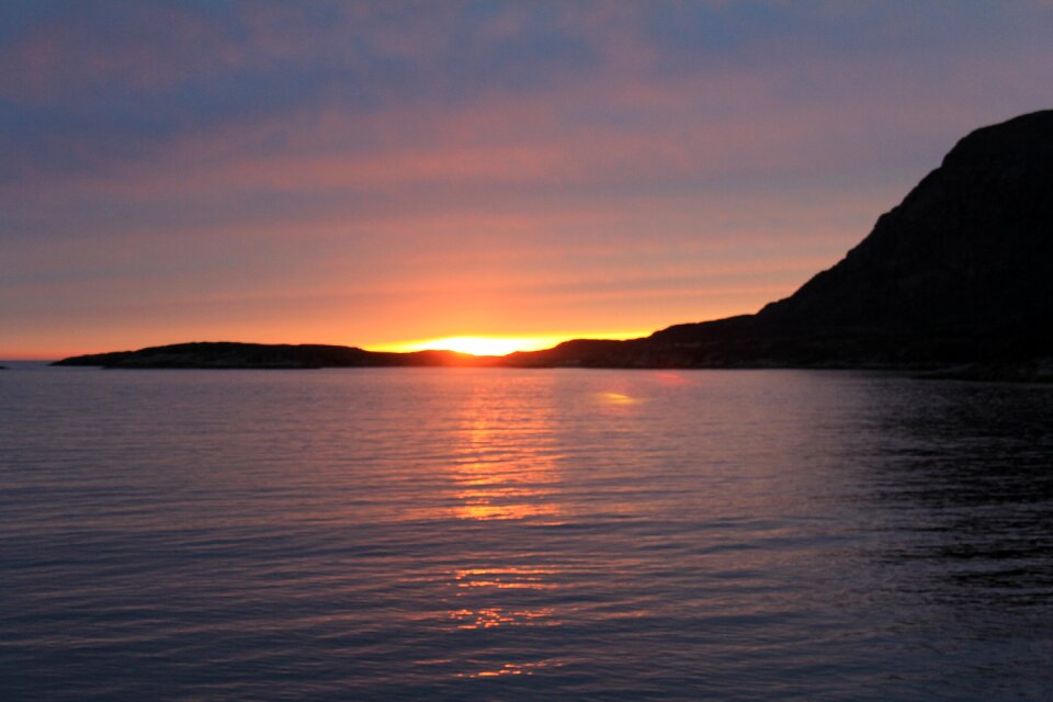 Greenland sunset by the water