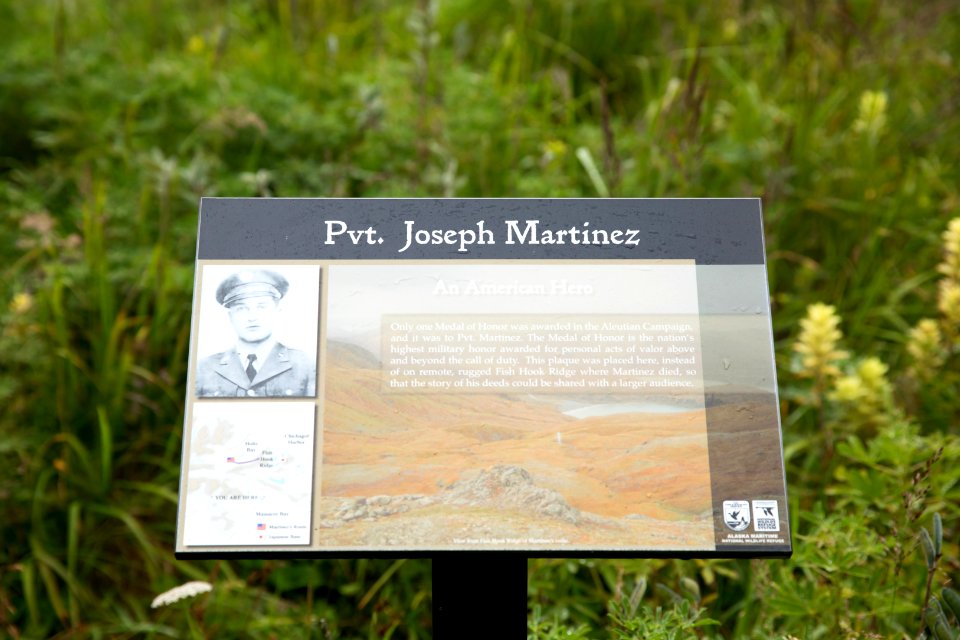 Interpretive sign for Private Joseph Martinez, Attu