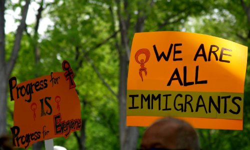 Progress For Women Is Progress For Everyone & "We Are All Immigrants" Signs At The May Day Immigration Rights Rally (Washington, DC)